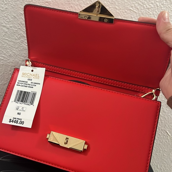 🌸MICHAEL KORS CECE MEDIUM VEGAN LEATHER SHOULDER CROSSBODY CLUTCH in DK Sangria - Picture 10 of 16